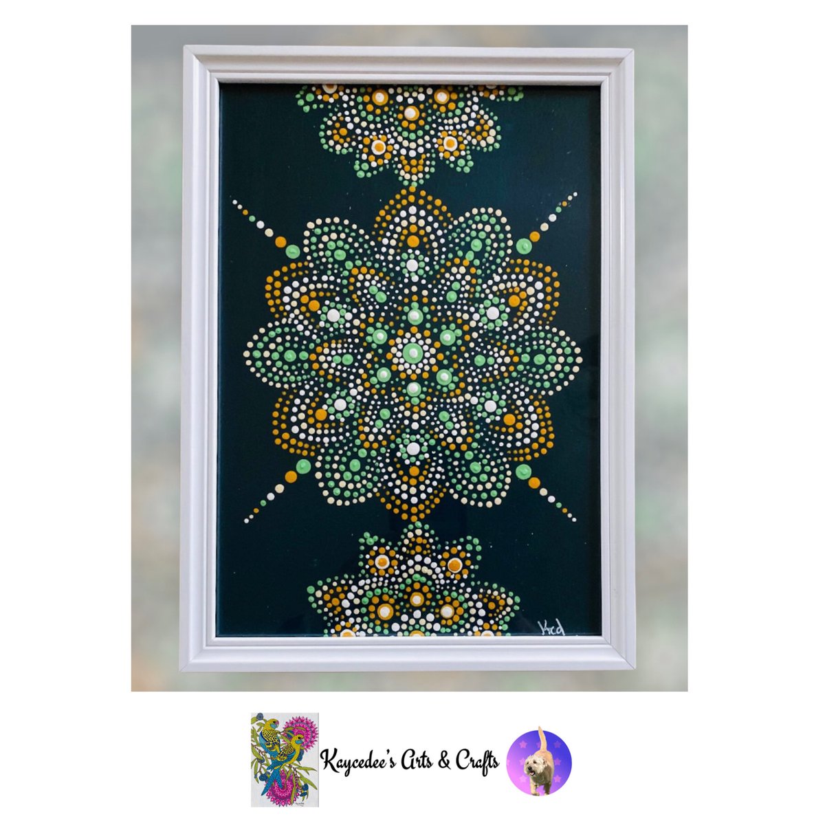 KaysArtsnCrafts's tweet photo. 🐶Here’s a framed dot mandala, all ready to post! I can do commissions in any colours of your choice! #forsale #commissions #mandalas #dotmandalas #handpainted #art #mandalaart #dotpainting #dotting #htlmp https://t.co/HTj4XmXbJI