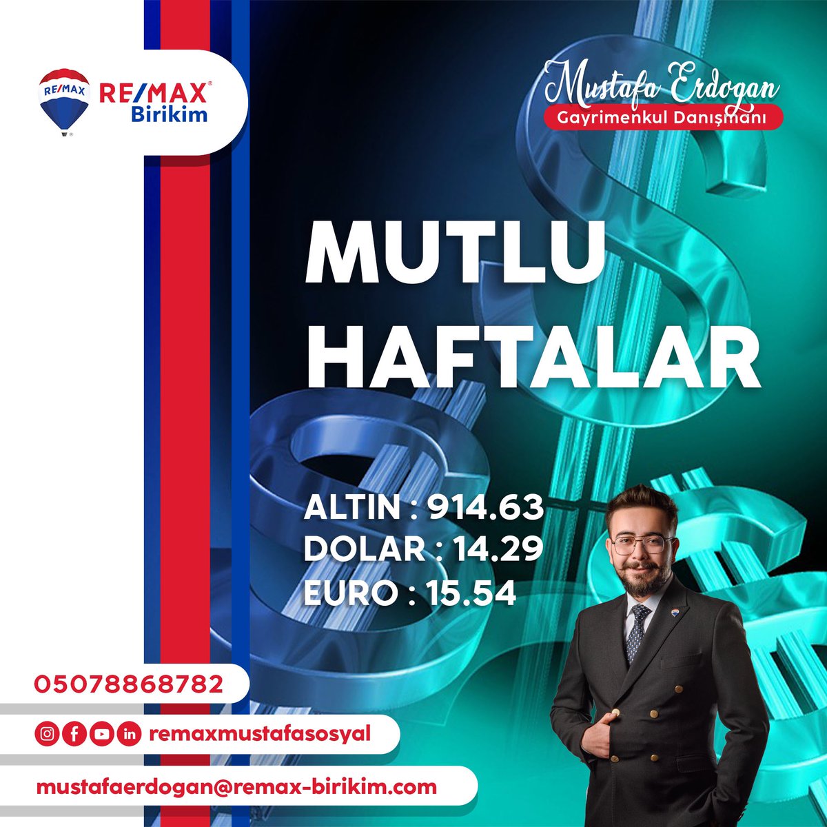 Sevdiklerinizle birlikte güzel bir hafta geçirmeniz dileğiyle 

Mutlu Haftalar 

Mustafa Erdoğan
Gayrimenkul Danışmanı

#remax #remaxtürkiye #remaxbirikim #gayrimenkul #gayrimenkuldanışmanı #gayrimenkulgurmesi #remaxmustafaerdoğan #remaxmustafasosyal #acp #remaxacp #collection