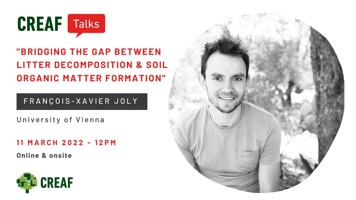 #CREAFTalk🔊What are the dominant drivers of decomposition? How does decomposition translate into #soil organic matter formation? What role do soil animals play in these processes? @FxJoly will talk about research that contributes to filling these gaps💡
✍️🏻bit.ly/3Chjrfz