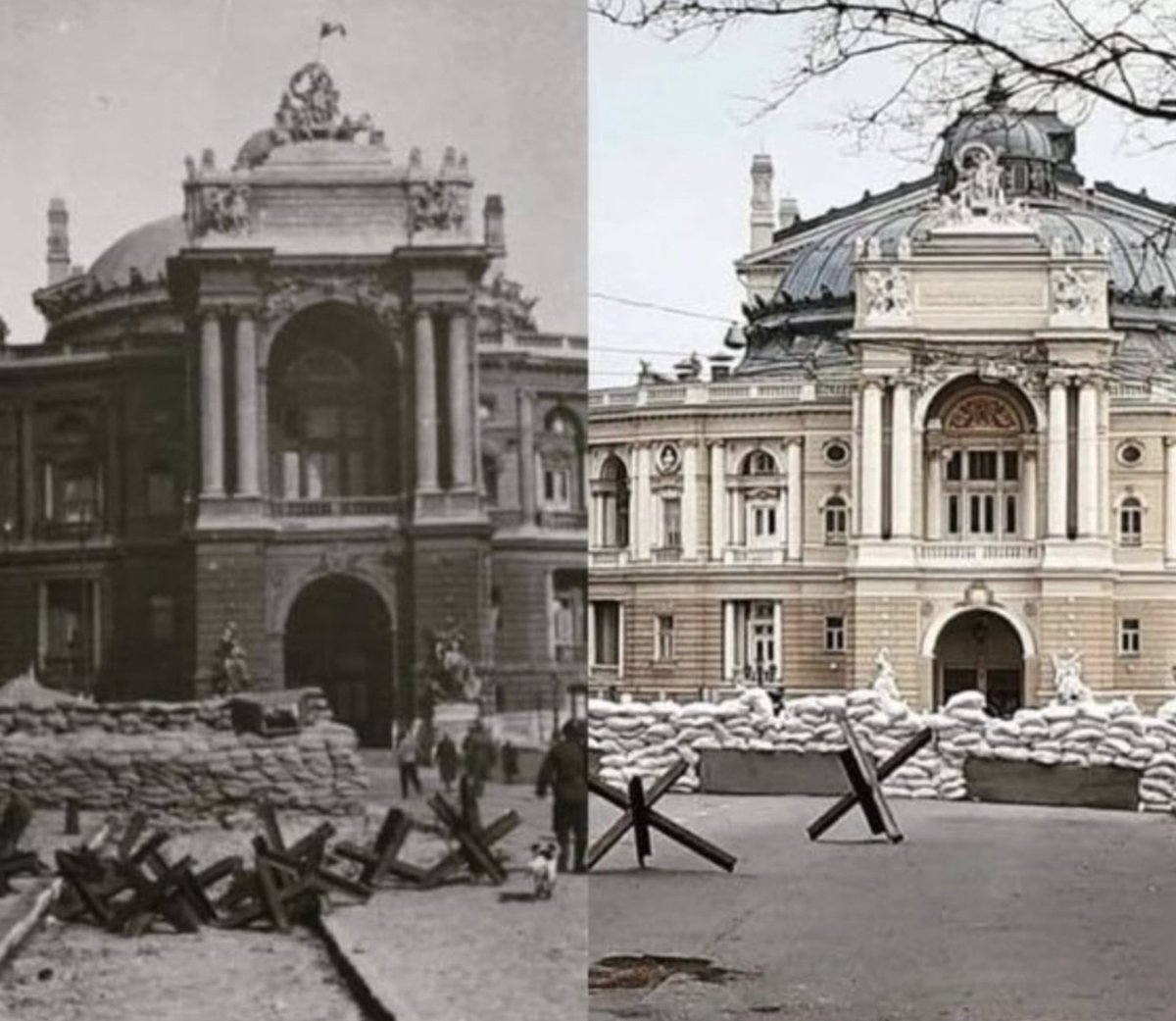 Odessa Opera House, in 1942 and today.