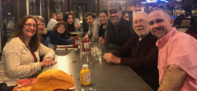 AnIowaTeacher's tweet photo. A fine-looking group, celebrating #twitterlessPatrick and his birthday last night! https://t.co/HkWXEM9LN1