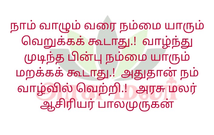 ArasuMalar5's tweet image. நாம் வாழும் வரை நம்மை யாரும் வெறுக்கக் கூடாது.!

வாழ்ந்து முடிந்த பின்பு நம்மை யாரும் மறக்கக் கூடாது.!

அதுதான் நம் வாழ்வில் வெற்றி.! 

அரசு மலர் ஆசிரியர் பாலமுருகன்