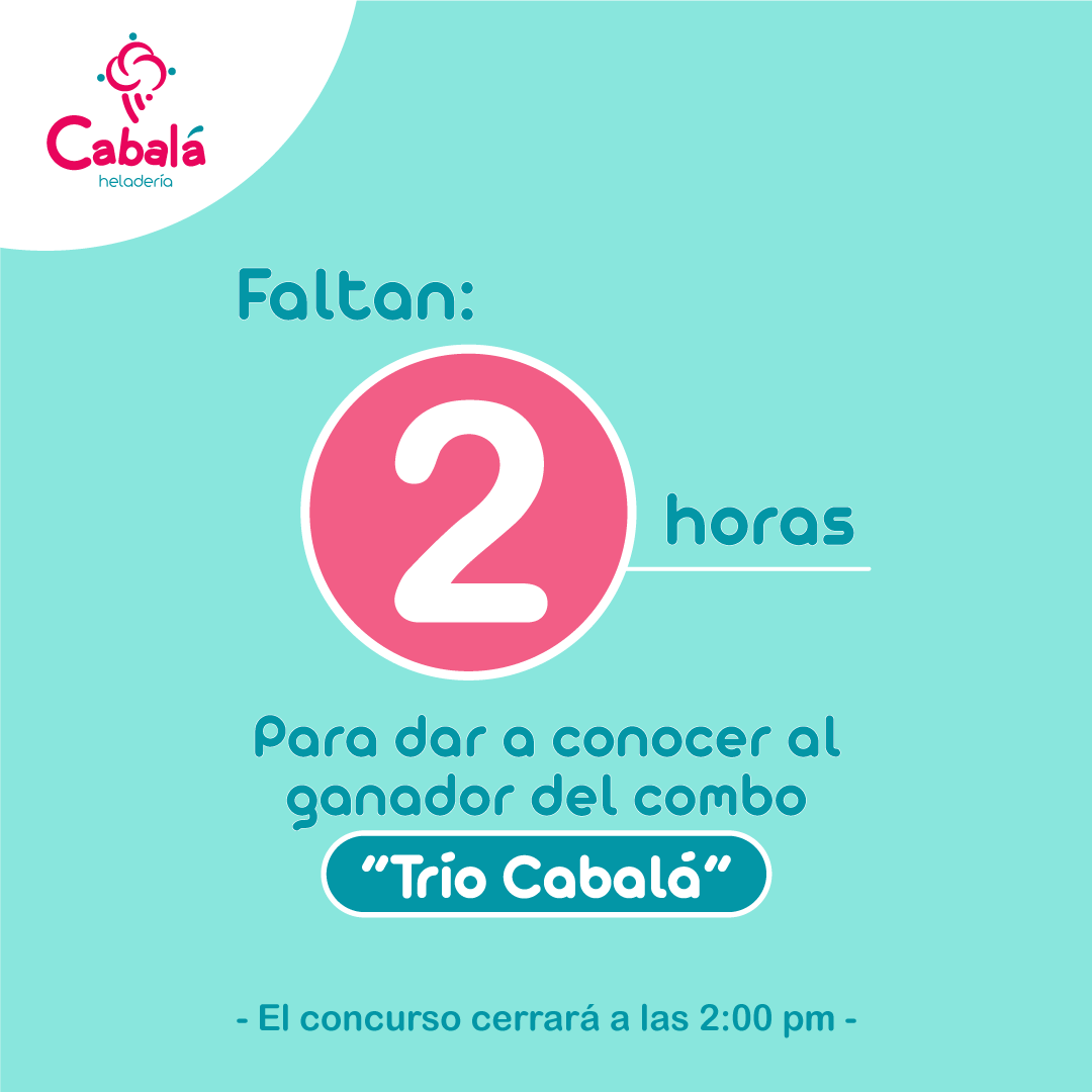 CabalaHeladeria's tweet photo. ¡A solo 2 horas! 😱
Tu puedes ser el ganador del combo "Trío Cabalá. 😊
Ingresa a este link y sigue participando del concurso: https://t.co/ZGtGGgm74G

#Cabalá #heladosartesanales #helados #Comas https://t.co/EV05gkg4Nm
