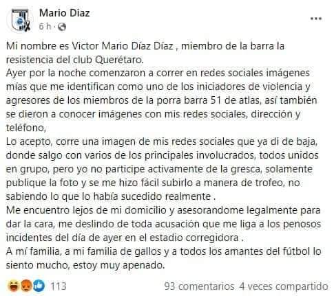 El_Hincha12's tweet photo. Uno de los miembros señalados de la barra del Querétaro, sale a dar su versión de los hechos.

#VerguenzaNacional #VerguenzaMundial
#ASESINOS https://t.co/4J8gS4kOfT