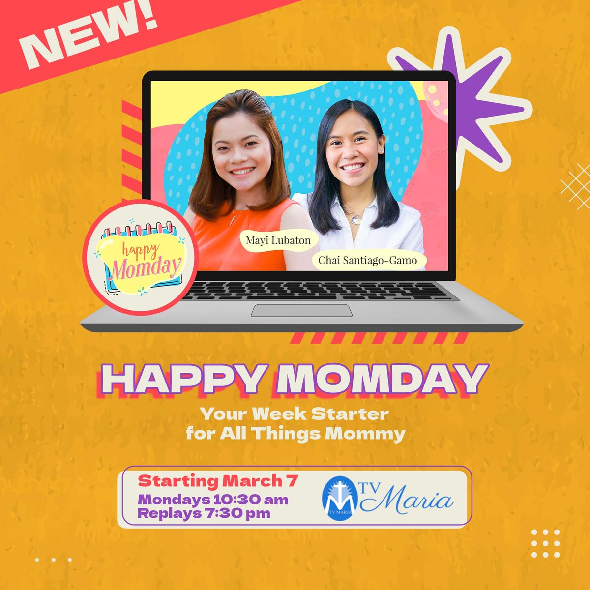 thefeastph's tweet photo. Mommies! Happy Momday will now air on TV Maria. Starting March 7, Monday, you may also watch Happy Momday on TV Maria every 10:30 AM, with replays at 7:30 PM. Kitakits tayo on TV Maria every Monday! ππ
#FeastTV #HappyMomday #TVMaria https://t.co/qdEkKjzfpi