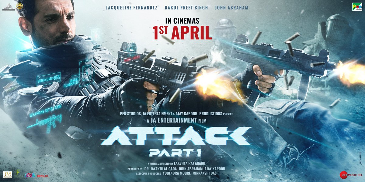 Get ready to witness the race against time! 🔥 #ATTACKtrailer out today at 1.04PM #Attack - Part 1 releasing in cinemas worldwide on 1.04.22 @LakshyaRajAnand @Rakulpreet @Asli_Jacqueline #RatnaPathakShah @prakashraaj @jayantilalgada #AjayKapoor @MogreYogendra