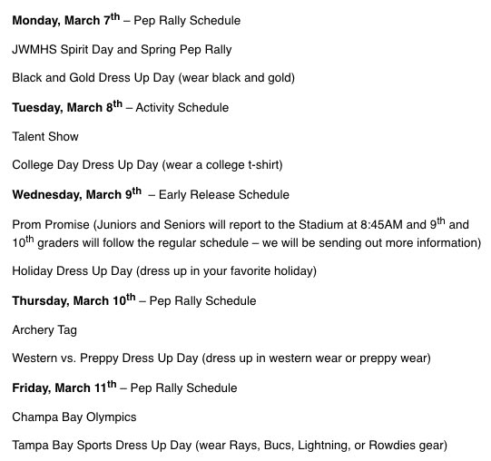 JWMHS's tweet photo. Let #MustangSpringMadness begin! Read all about it and join in on the fun (and madness)! #YouCantStopTheMadness #YouCantStopMustangPride #YouCantStopExcellence https://t.co/RXwfrswV7H
