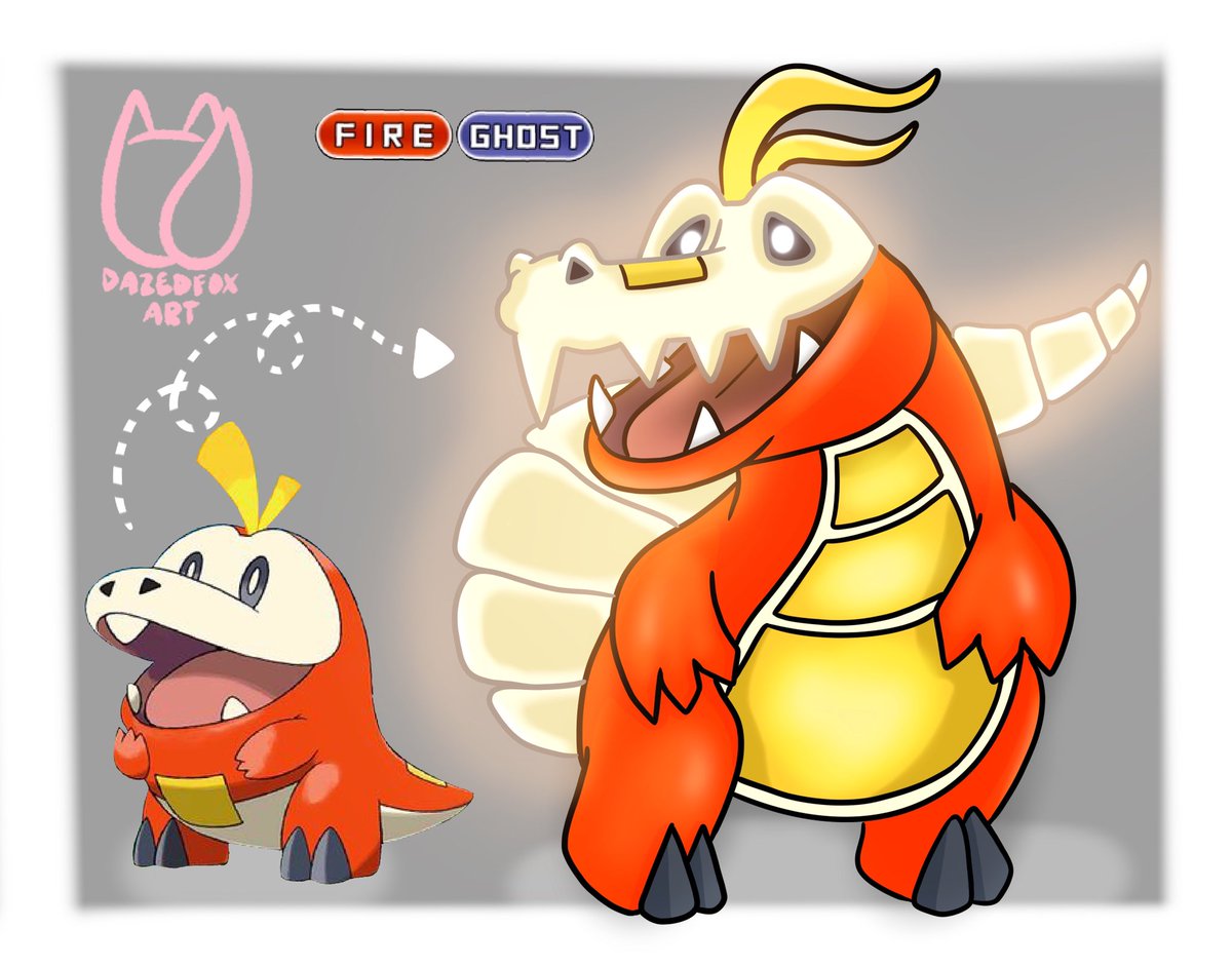 Dazedfox's tweet photo. Here is another! Made a spicy ghost boy 💀🌶💛

#PokemonScarletViolet #fuecoco #gen9starters #conceptart #pokemonconcept #pokemon https://t.co/zIUlzD0gN6