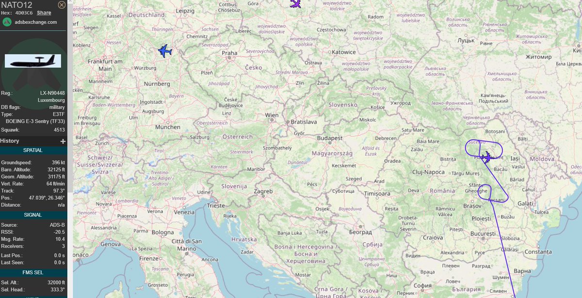 mil_scan's tweet photo. We have an #awacs about #Romania near the #Moldova border 

🇪🇺 BOEING E-3 Sentry (TF33) callsign: NATO12 

#NATO #UkraineRussianWar https://t.co/siuCpHMjLU