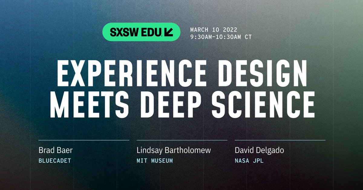 craftedaction's tweet photo. I'm heading down to Austin this week for #sxswedu to speak about experience design and deep science learning alongside Lindsay Bartholomew from the MIT Museum and David Delgado from the NASA Jet Propulsion Laboratory. If you'll be there too, let me know.

https://t.co/gkz5LpBinI https://t.co/xTZR64HPXq