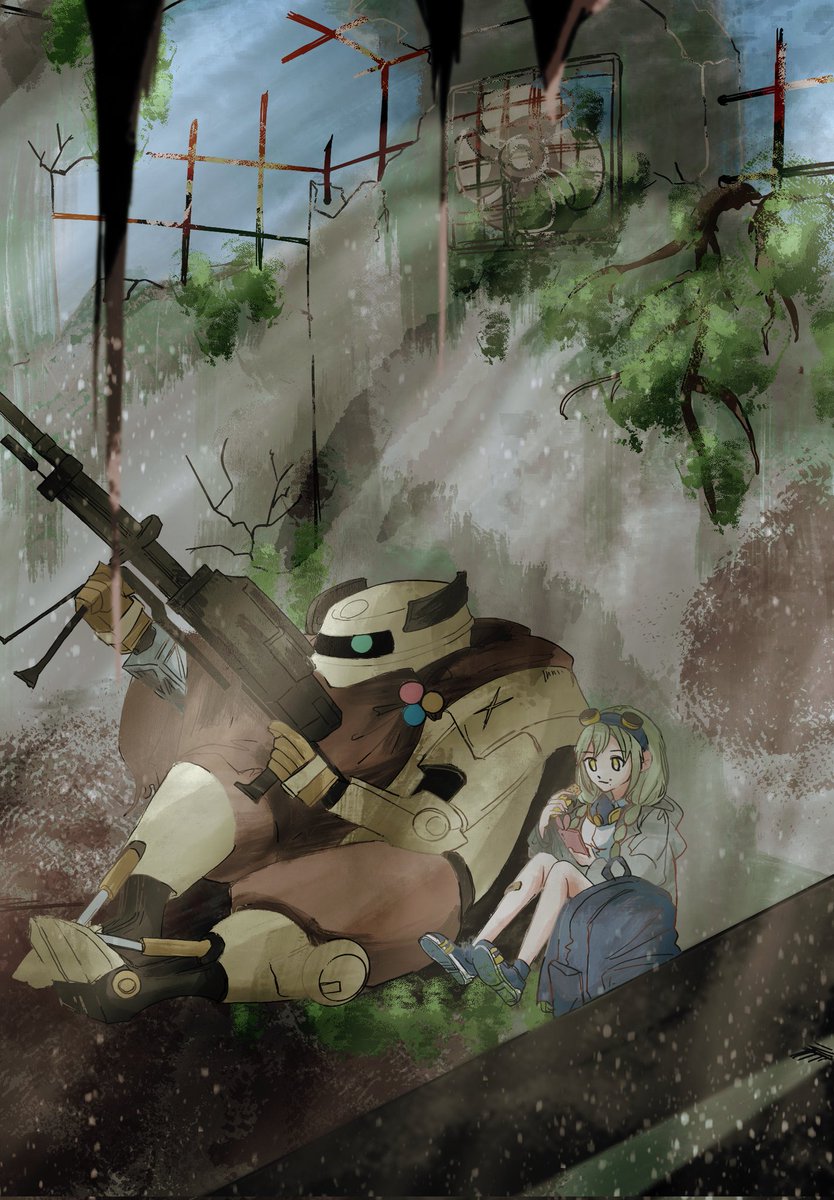 1girl gun robot weapon mecha blonde hair rifle  illustration images