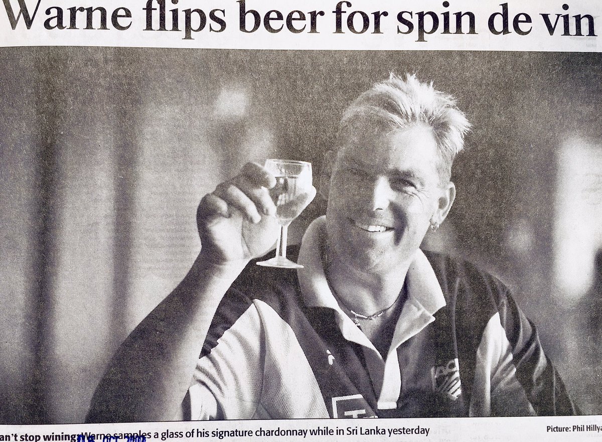 In absence of live cricket, a throwback to one of stranger days of touring life.
When <a href="/philthy295/">Phil Hillyard</a> &amp; I somehow convinced Shane Warne best way to promote his new wine label was posing with cheap glass of unnamed plonk just before play resumed in 2002 1st Test at Colombo #AUSvsPAK
