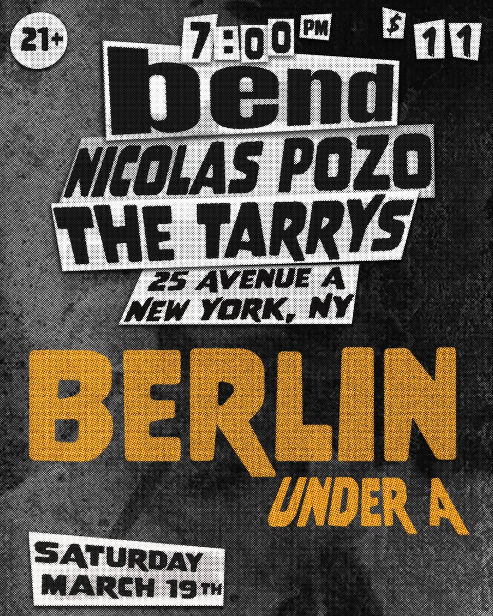 thetarrysband's tweet photo. NEXT SHOW MARCH 19th @ BERLIN!
SEE YALL THERE! https://t.co/VnTysj3iXR