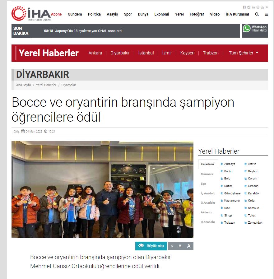Bocce ve oryantirin branşında şampiyon olan Diyarbakır Mehmet Cansız Ortaokulu öğrencilerine ödül verildi.
iha.com.tr/diyarbakir-hab…