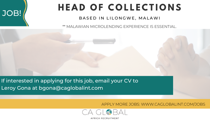 CAGlobal_Jobs's tweet photo. #Job #LoanRemediation: Head of Collections job in Lilongwe, Malawi!
๐ View job spec: https://t.co/8l8yGGbkFX
#CAGlobalJobs #JobsinMalawi #JobsinAfrica #AfricaJobs #MicroFinanceJobs #CollectionsJobs https://t.co/iVfLrWjFGz