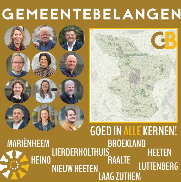 GemeenteBelangen heeft kandidaten in alle 9 kernen van de Gemeente Raalte. Kies daarom Lijst 1 GemeenteBelangen! 

#Raalte #broekland #Lierderholthuis #laagzuthem #NieuwHeeten #heeten #marienheem #luttenberg #Heino