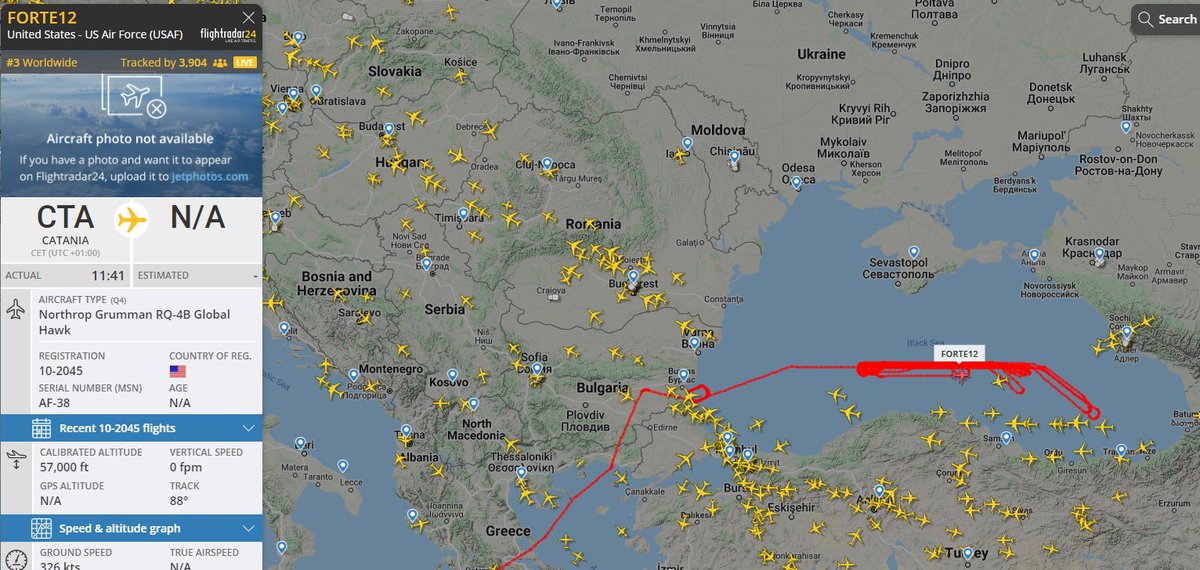 mil_scan's tweet photo. We have a #drone in the black sea

🇺🇸 Northrop Grumman RQ-4B Global Hawk callsign: FORTE12 

#UAVs #NATO #USAF #UkraineRussianWar https://t.co/0eKQjPAZoh