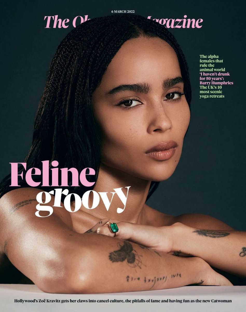 MovieCrazyP's tweet photo. Zoë Kravitz, #Catwoman en #TheBatman, en #TheObserverMagazine edición marzo 2022. https://t.co/cH5VJKlwmR