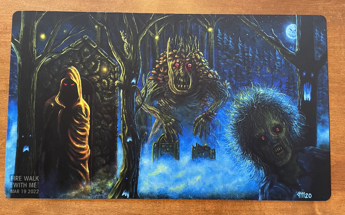 emeraldctrolls's tweet photo. See you all next week! #FireWalkWithMe #oldschoolmtg swag sneak peak. DT event card and a copy of your Aspect included for all attendees. Playmats $20. Log trophy for the champ! And yet more swag surprises day-of! Tix+deets: https://t.co/LgXq79IPEB https://t.co/KNRpRQ8sVC