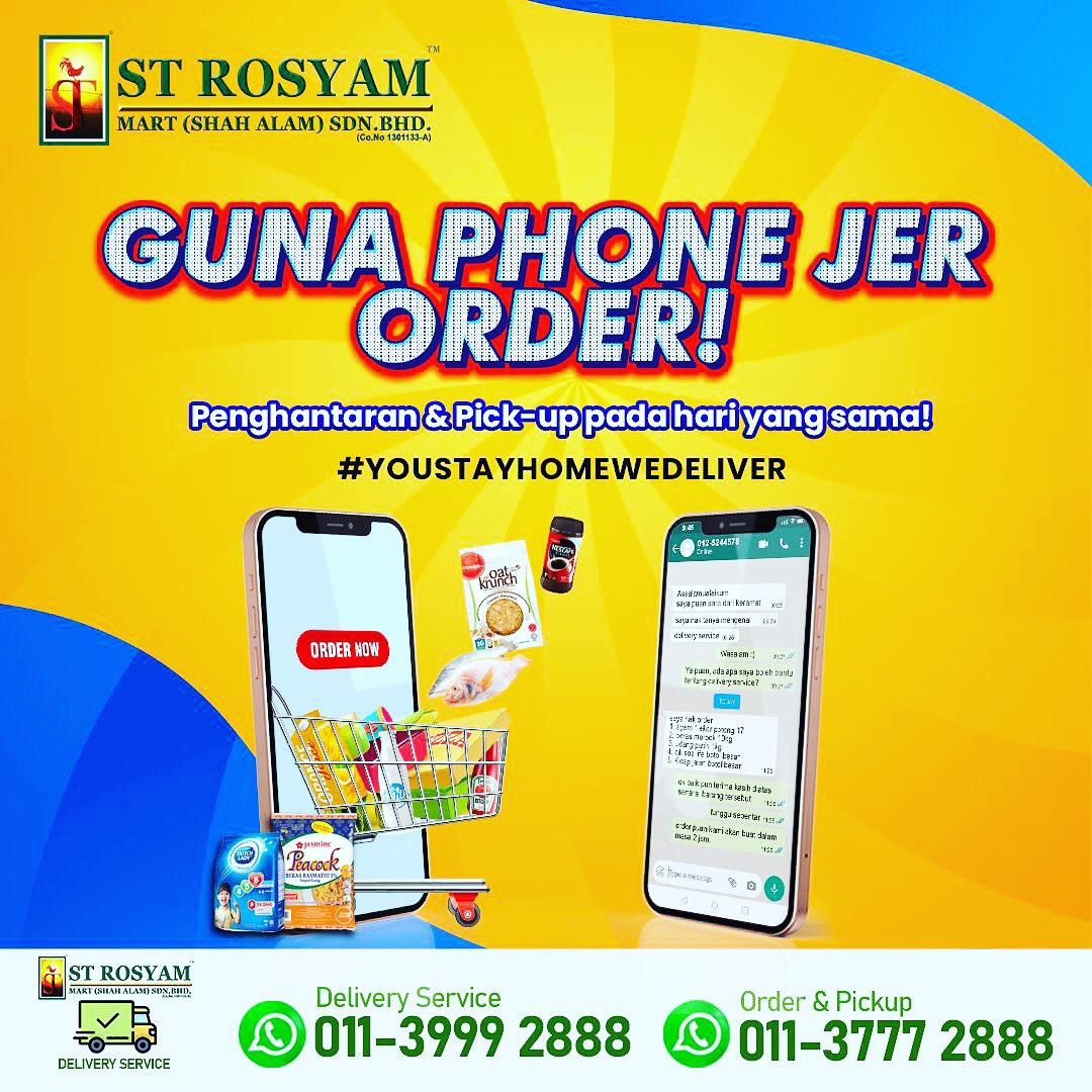 Dah tak perlu susah-susah keluar sekarang.. kan dah 2022 😎

Semua guna phone jer order 🛍 Penghantaran &amp; pick-up pada hari yang sama.

You Stay at Home, We Deliver 🛒

Jom 📲 Telegram Channel 
t.me/officialstrosy…