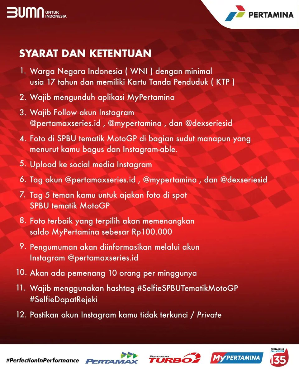 pertamaxseries's tweet photo. Modal Selfie bisa dapat rezeki? Wow sekali!

Buat kamu yang mau dapetin hadiah berupa saldo MyPertamina, ini saat yang tepat, Sob! Karena kamu bisa ikutan "Selfie MotoGP(TM) Bawa Rejeki" sekarang😎. https://t.co/krlS83LsYJ