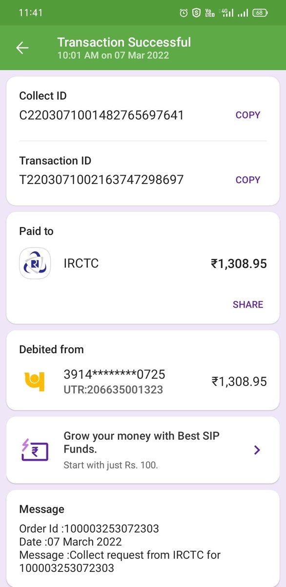 struggle_life14's tweet photo. @IRCTCofficial Hello sir,

I have made a transaction for ticket booking but even after bank payment success my ticket was not booked and neither the amount is being refunded in my account https://t.co/2Lg0zFrUbc