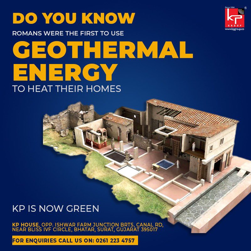 kpgroupgreen's tweet photo. Renewable Energy Facts:
Do you know that the Romans were the first who used the Geothermal Energy (Renewable Energy) to warm their houses. For more such facts keep coming to this page.

#KPGroup #kpbuildcon #kpenergy #kpigil #solarpower #solarenergy #renewableenergy #windenergy https://t.co/XJVFxlzWZu