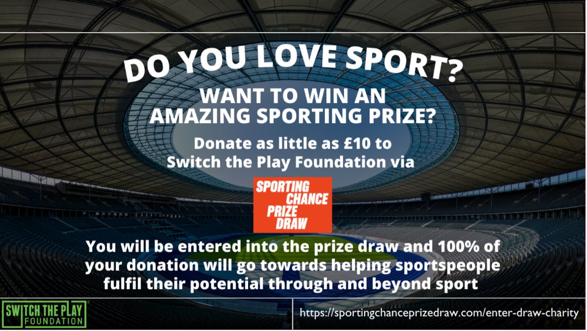 Please support @ChancePrize 1. You could win a money-can’t-buy sporting experience for as little as £10 -see list sportingchanceprizedraw.com/prizes 2. If you donate to @Switch_the_Play, 100% of your money goes to a great cause Enter now 👇 sportingchanceprizedraw.com/enter-draw-don…