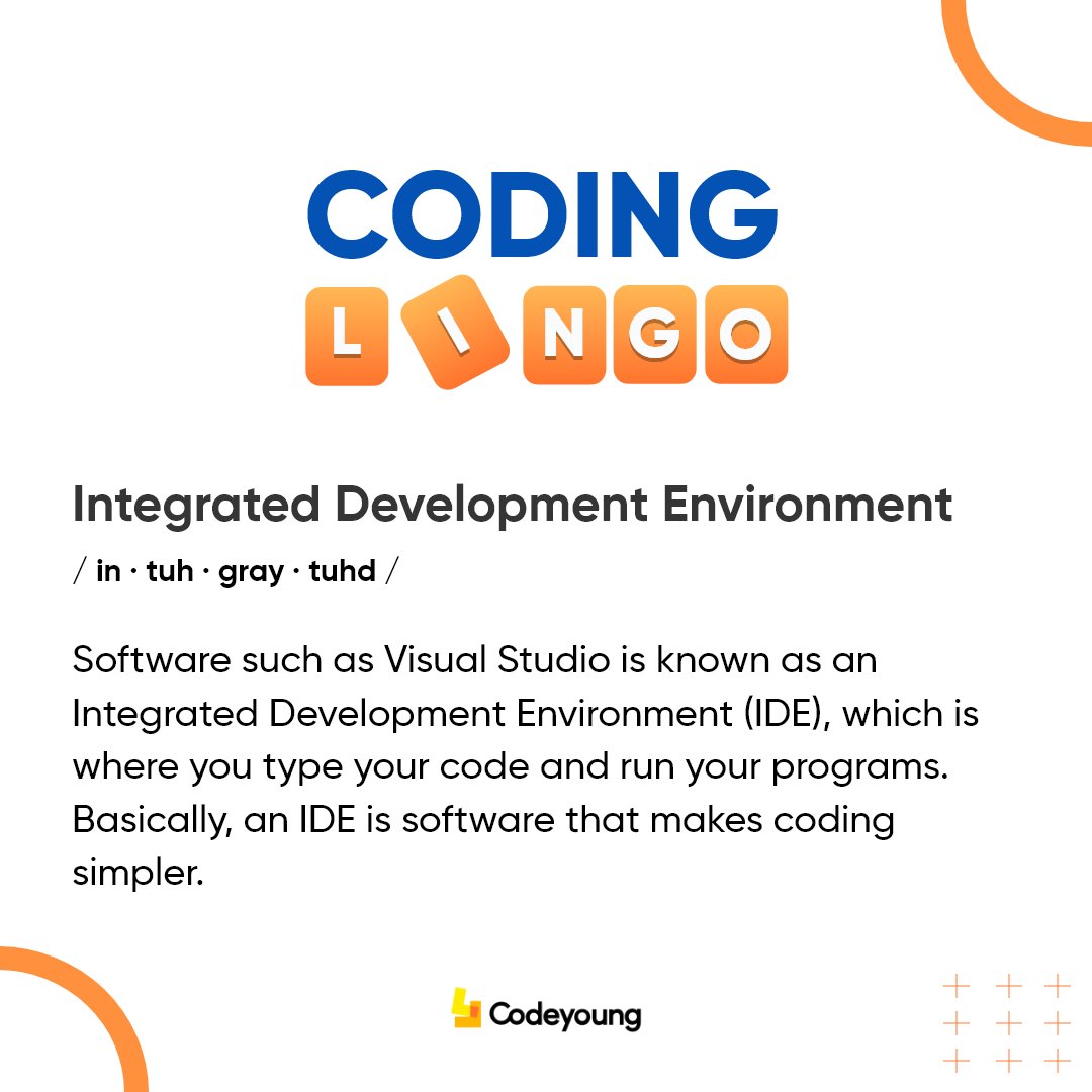 Codeyoung_india's tweet image. In Today's Coding Lingo - Integrated Development Environment.
#CodeyoungCodingLingos #codingterms #codinglingos #codingwords #words #vocublary #codingwords #coding #coders