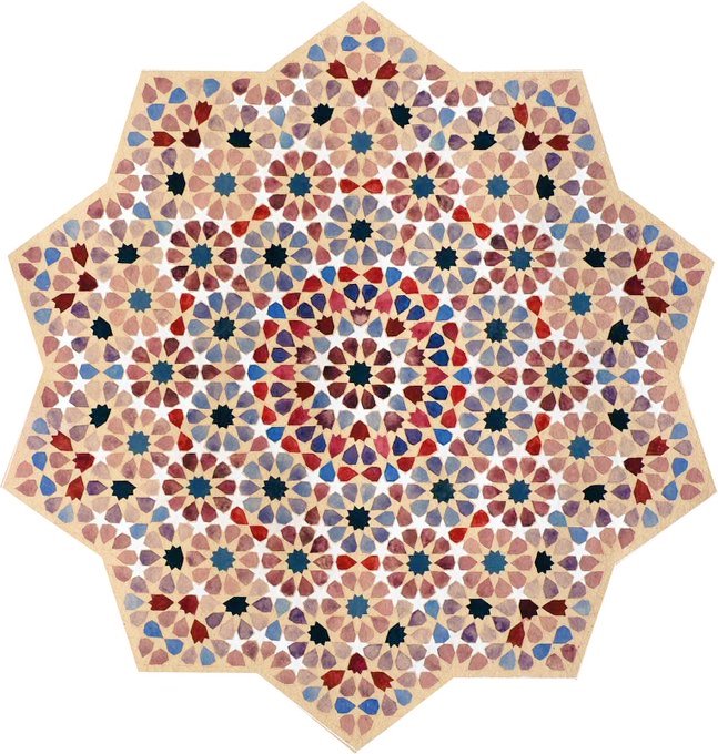 Pomegranate, 2004, Hand ground watercolour on khadi paper by Zarah Hussain, artist who creates mathematically precise, geometric art inspired by Islamic Geometry #WomensArt