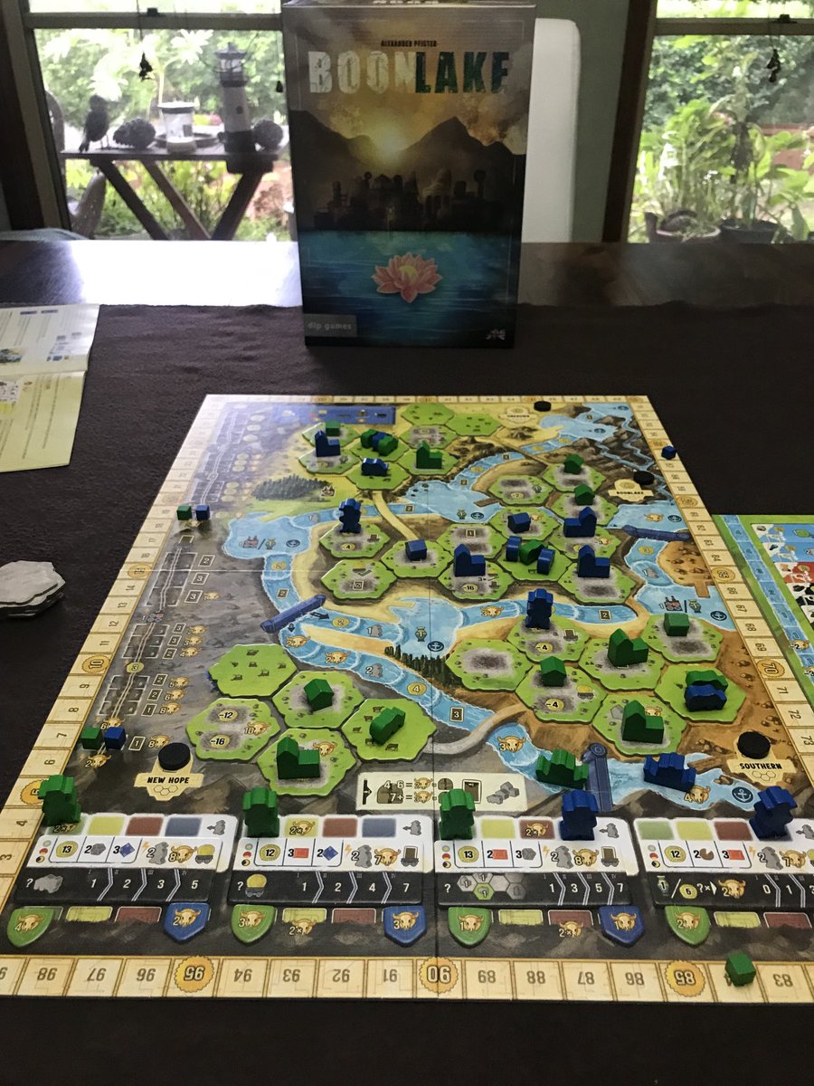 BlackRabbitGam1's tweet photo. 1st dive into a 2 player Boonlake on another wet Sydney weekend. Another 2nd with scores in 200’s as we slowly explored the game. Interesting gameplay & looking forward to next game shortly. @AlexxPfister #DlPgames Happy #boardgaming #tabletopgames https://t.co/VLJf3oCnzQ