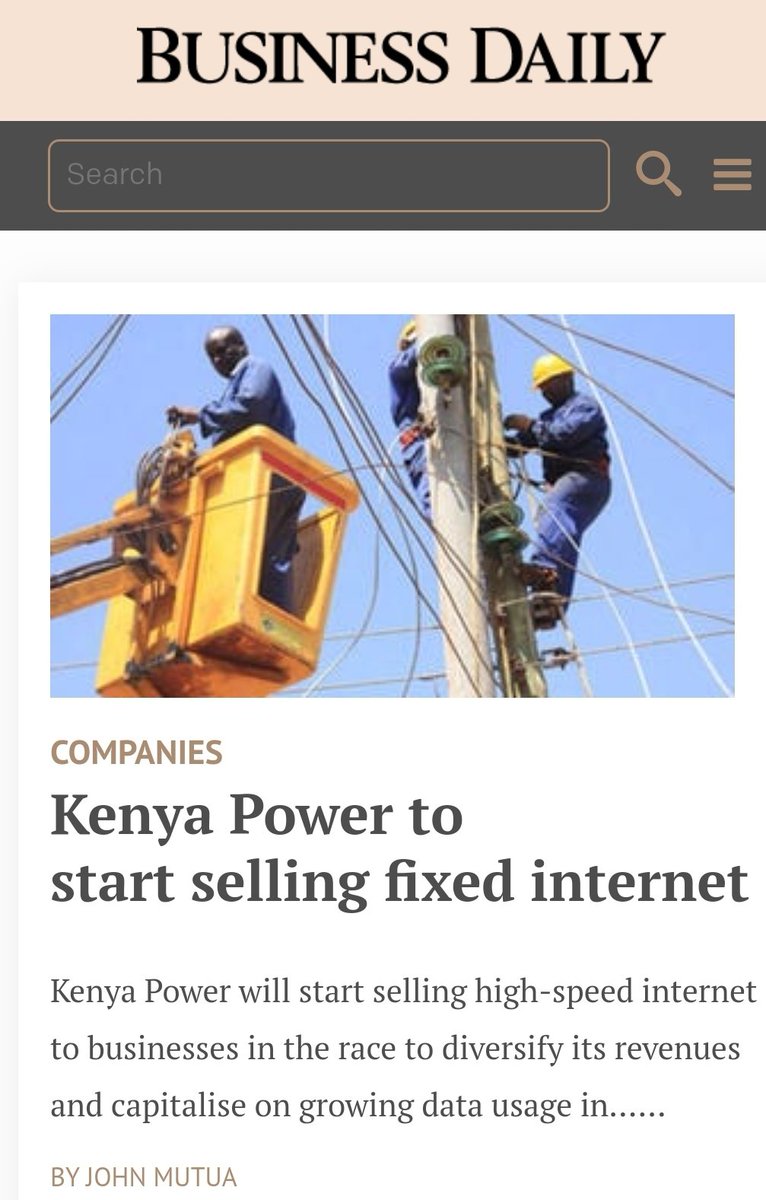 MarketMap_KE's tweet photo. Today on @BD_Africa, Kenya Power to start selling fixed internet. Thoughts on that? Should they focus on distribution of power?

Fill story here: https://t.co/bPgDaGnqiP https://t.co/pUEFvllg9J