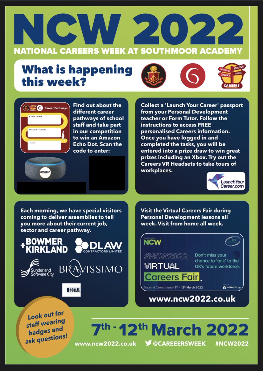 SMMATCareers's tweet photo. DAY ONE #NCW2022 @CareersWeek. Today’s guest visiting employer is @bandkbuild presenting to Y10. Win an Echo Dot with our staff Careers Pathways competition starting today! MFL careers week starts today @Skills_Builder &amp; Y12 exploring #careers with VR headsets @TILG_UK! #ceiag https://t.co/T0oJLW6fyL