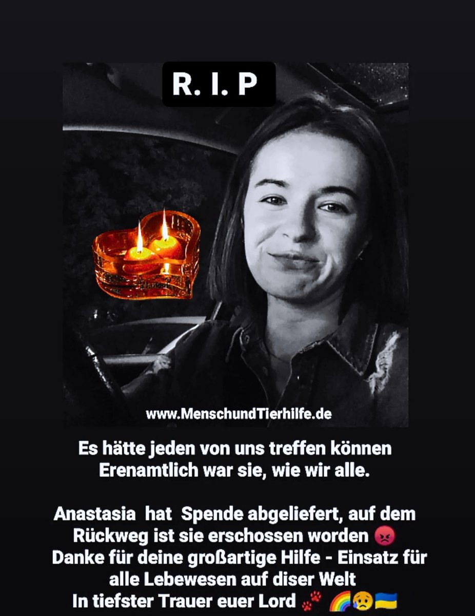 R. I. P Anastasia 🇺🇦🌈😥
. 
#StayWithUkraine : menschundtierhilfe.de/StayWithUkrain…

#Tierhilfe #Mensch #StopTheWar #United #StandTogether #Ukraine #Kyiv #StayWithUkraine #FreeUkraine #WeAreAllUkrainians #ActNow #MenschundTierhilfe
instagram.com/stories/michel…