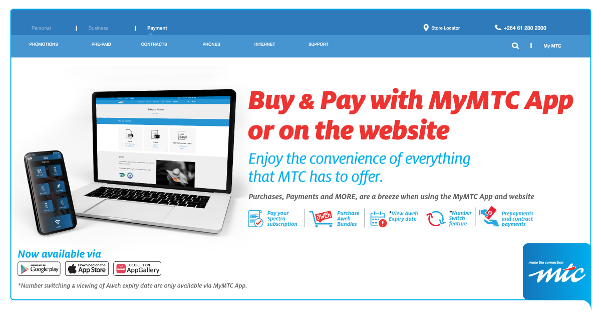 MTCNamibia's tweet photo. Conveniently make payments with MTC’s upgraded Online Payment Services through MyMTC App or MTC website.
Simply Log-on To MyMTC App And Click The Services Tab And Follow The Instructions Or Click The Link Below And Follow The Instructions: https://t.co/g1ZtkpKzT3 https://t.co/1qe7zVIHzy