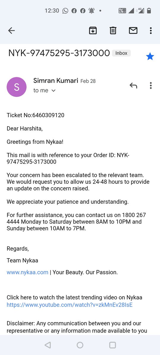 _pakeezah_'s tweet photo. @MyNykaa This is the last mail from @MyNykaa I received on Feb 28 and no details have been asked to share in the mail!! Haven't received any other mail later even after your executives constantly assuring me of the mail that I'll receive within 24 hours!! https://t.co/GQLVwNFqgC