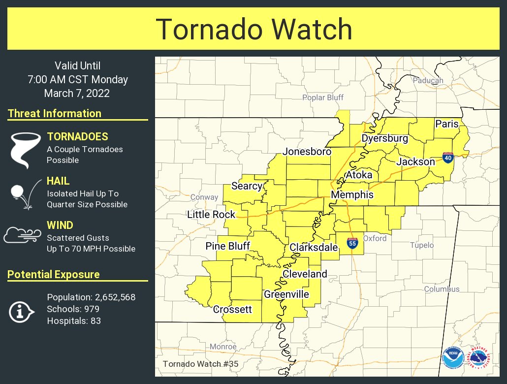 A tornado watch has been issued for parts of Arkansas, Mississippi ...