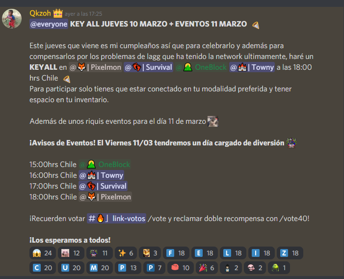 Este jueves 10 y viernes 11 tendremos KEYALL y eventos! 

Te esperamos en play.chilitocrafters.com 1.8.8 - 1.18.2