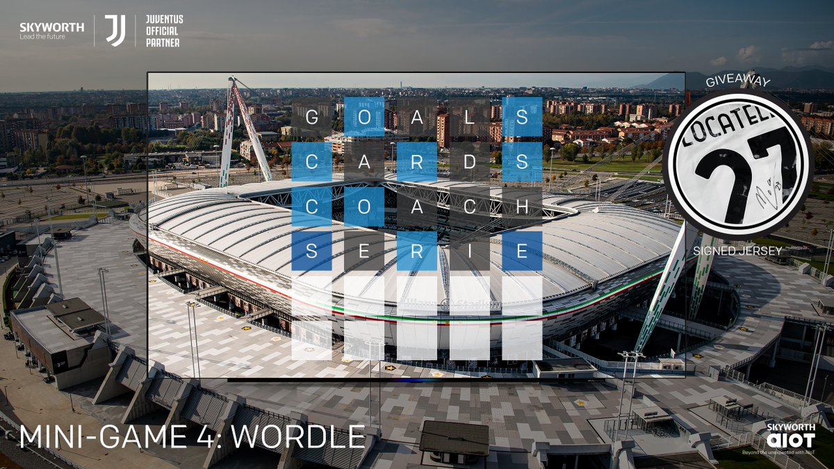 It's GIVEAWAY time – and we have a WORDLE puzzle inspired by <a href="/juventusfc/">JuventusFC</a>! Solve it and we'll pick one lucky winner at random, who will receive a Juventus signed jersey home for free!
Rules: 
Dark blue = Correct letter and placement 
Light blue = Correct letter in the wrong spot