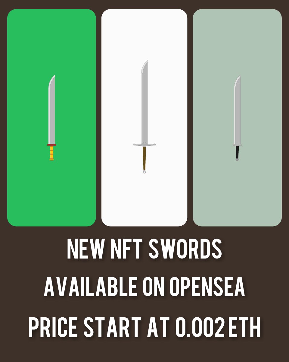 Jihad_Bagas's tweet photo. Three #NFTSwords Added to my Collection on @Opensea! Price started at 0.002 ETH.
Buy now!
#NFTSword #NFTWeapon #NFTDrop #NFTshill #NFT
https://t.co/qxy2CgApU5 https://t.co/68nP1cfGh5