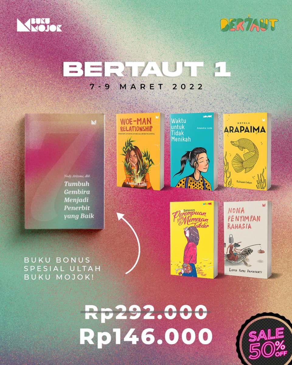 BukuMojok's tweet photo. Kurang baik apa aku nih, aku yg ulang tahun, kalian yang dapat diskon gede. Langsung aja deh sebelum disikat sama yg lain. https://t.co/KOHPcQanGB