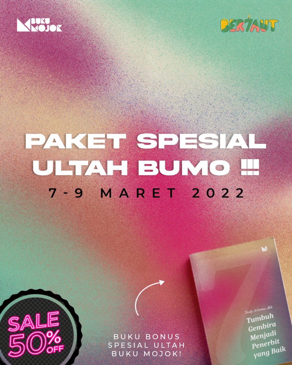 BukuMojok's tweet photo. Kurang baik apa aku nih, aku yg ulang tahun, kalian yang dapat diskon gede. Langsung aja deh sebelum disikat sama yg lain. https://t.co/KOHPcQanGB