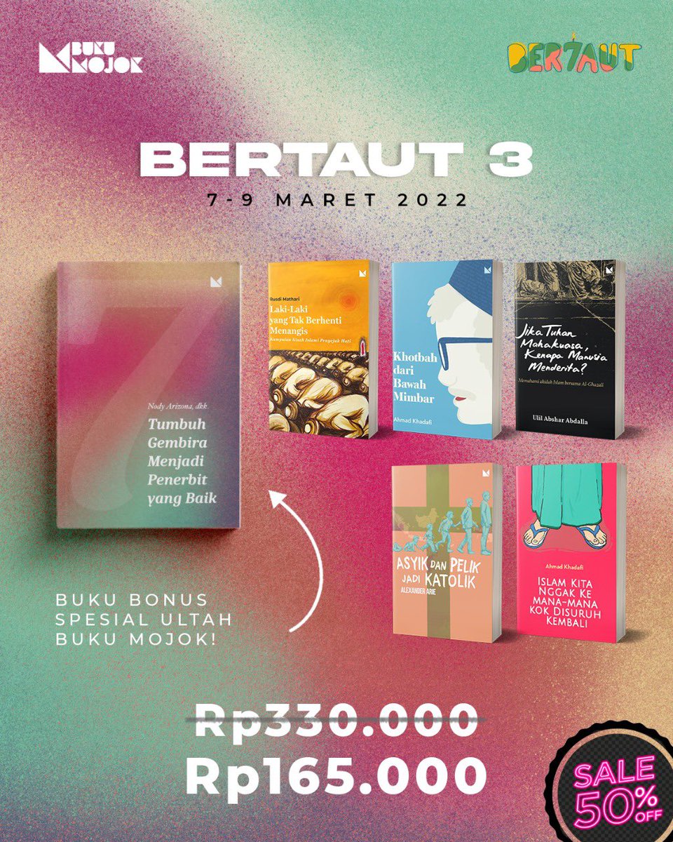BukuMojok's tweet photo. Kurang baik apa aku nih, aku yg ulang tahun, kalian yang dapat diskon gede. Langsung aja deh sebelum disikat sama yg lain. https://t.co/KOHPcQanGB