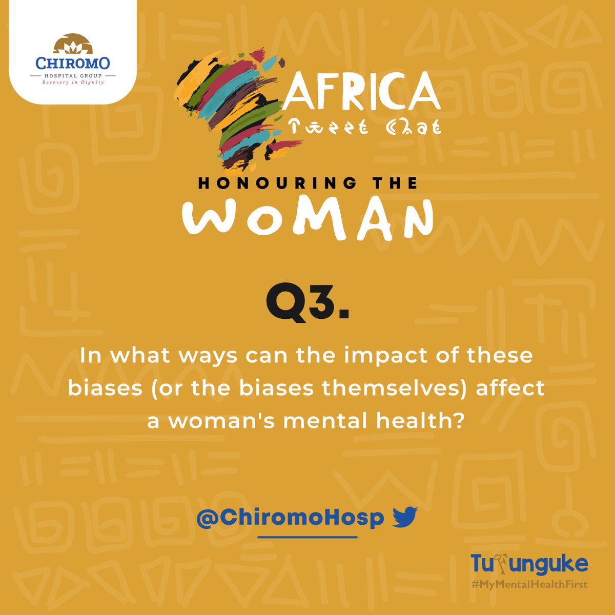Q3: In what ways can the impact of these biases (or the biases themselves) affect a woman's mental health?

#TufungukeWanadada
#BreakTheBias
#IWD2022
#InternationalWomensDay2022