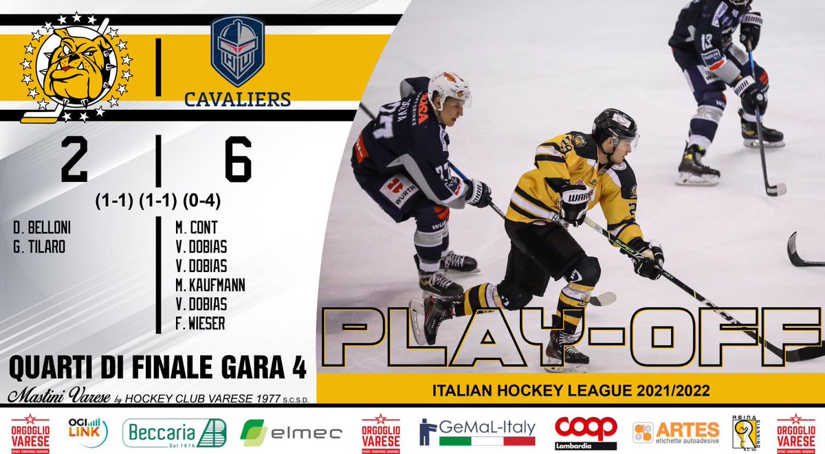 La partita di Gara 4 finisce 2-6 contro il @hockeyunterlandcavaliers 😱⚫️🟡

Forza ragazzi non molliamo e testa a martedì!💪🏻🏒

#mastini #varese #hockey