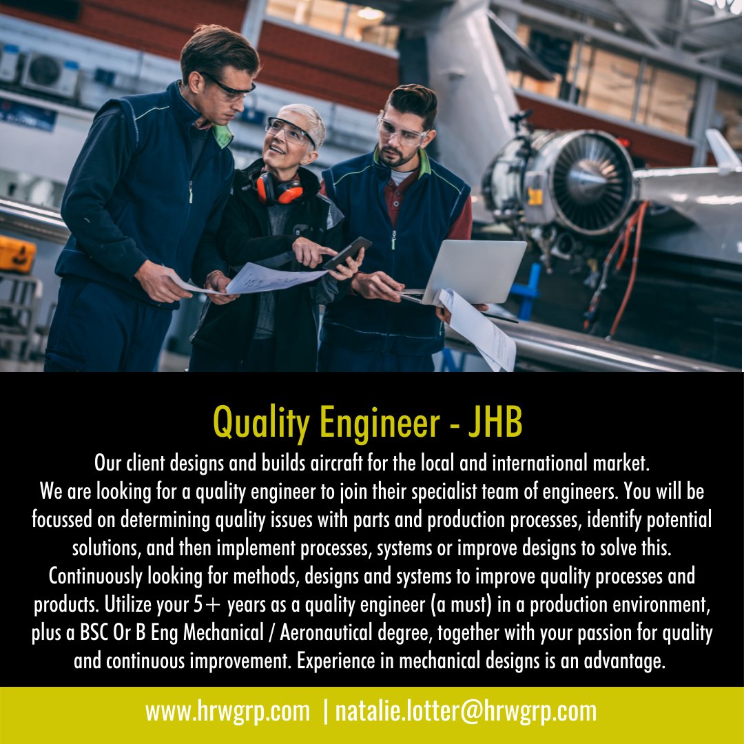 EngineeringHrw's tweet image. We are looking for Quality Engineer in JHB. 
#engineer #production #design #process #environment