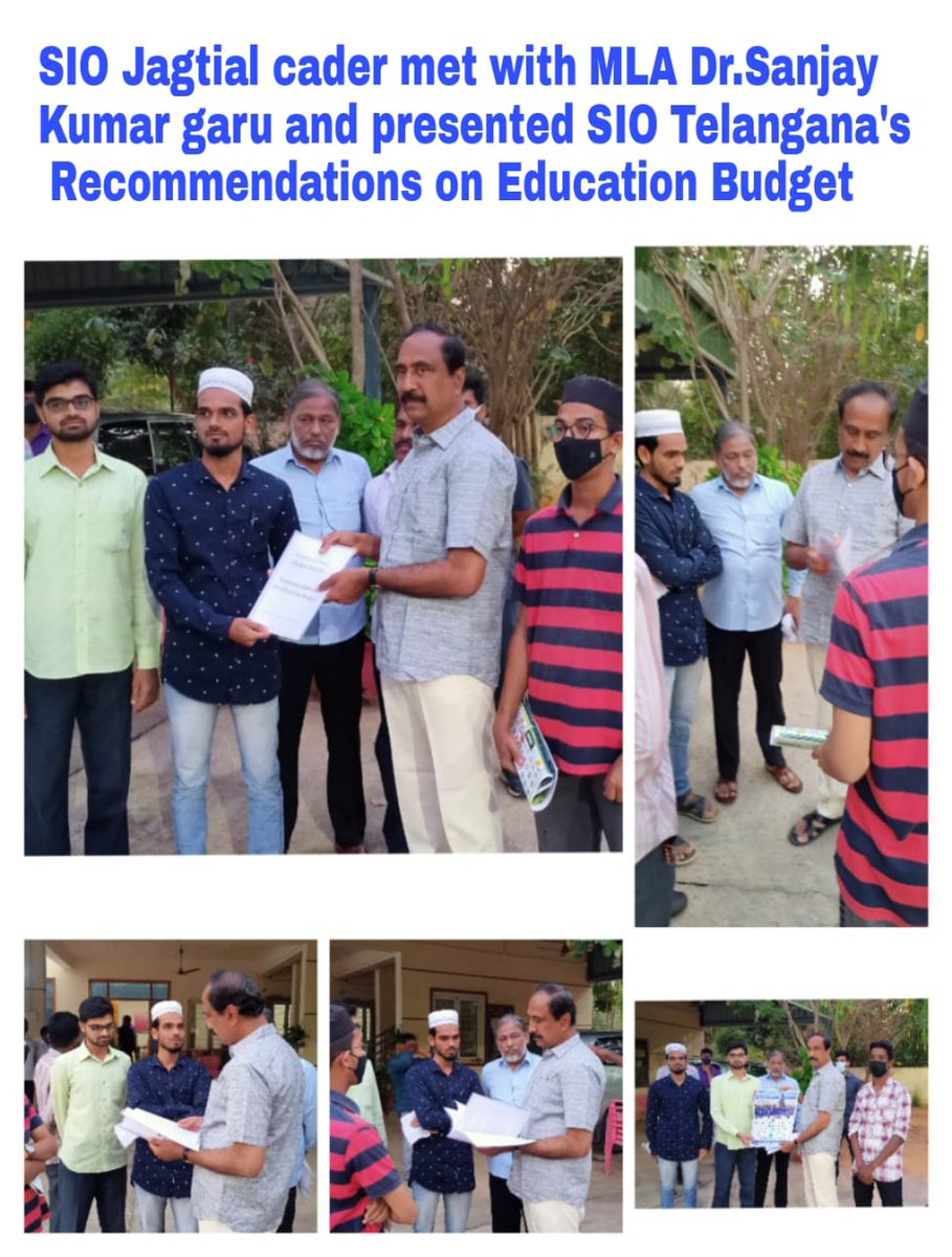 SIO Jagtial Met MLA Dr Sanjay Kumar, MLA & submitted SIO's recommendations on education Budget.
#TelanganaBudget #EducationBudget