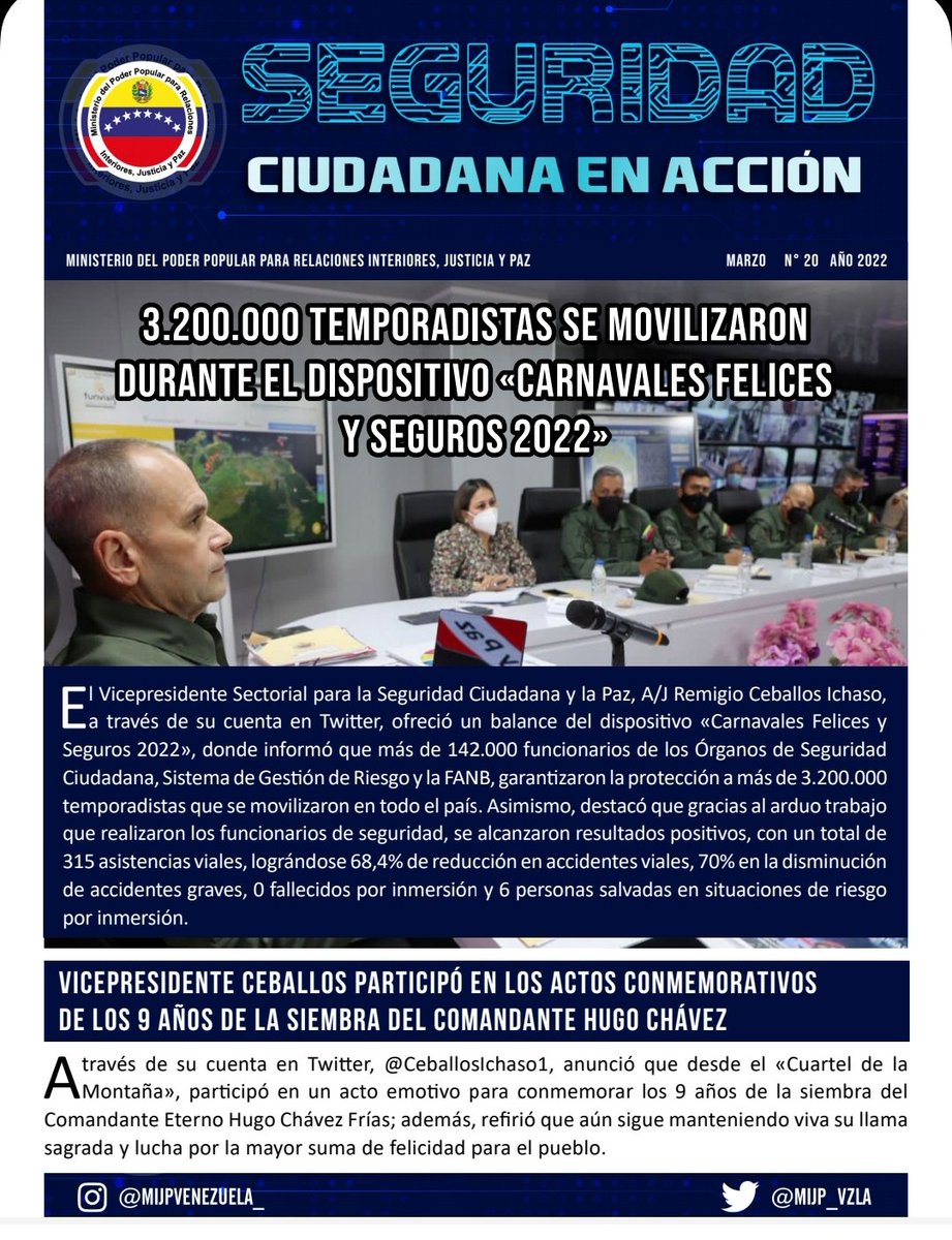 SEBVzla's tweet photo. Seguimos trabajando para consolidar la seguridad y paz integral de nuestro amado pueblo. Haciendo un llamado especial a la prevención y reguardo ante el COVID. 
Los invito a ver nuestro Resumen Semanal de Noticias del @MIJP_Vzla
.
#feb7
 #SomosTierraDeGracia https://t.co/MUKRlihHRJ
