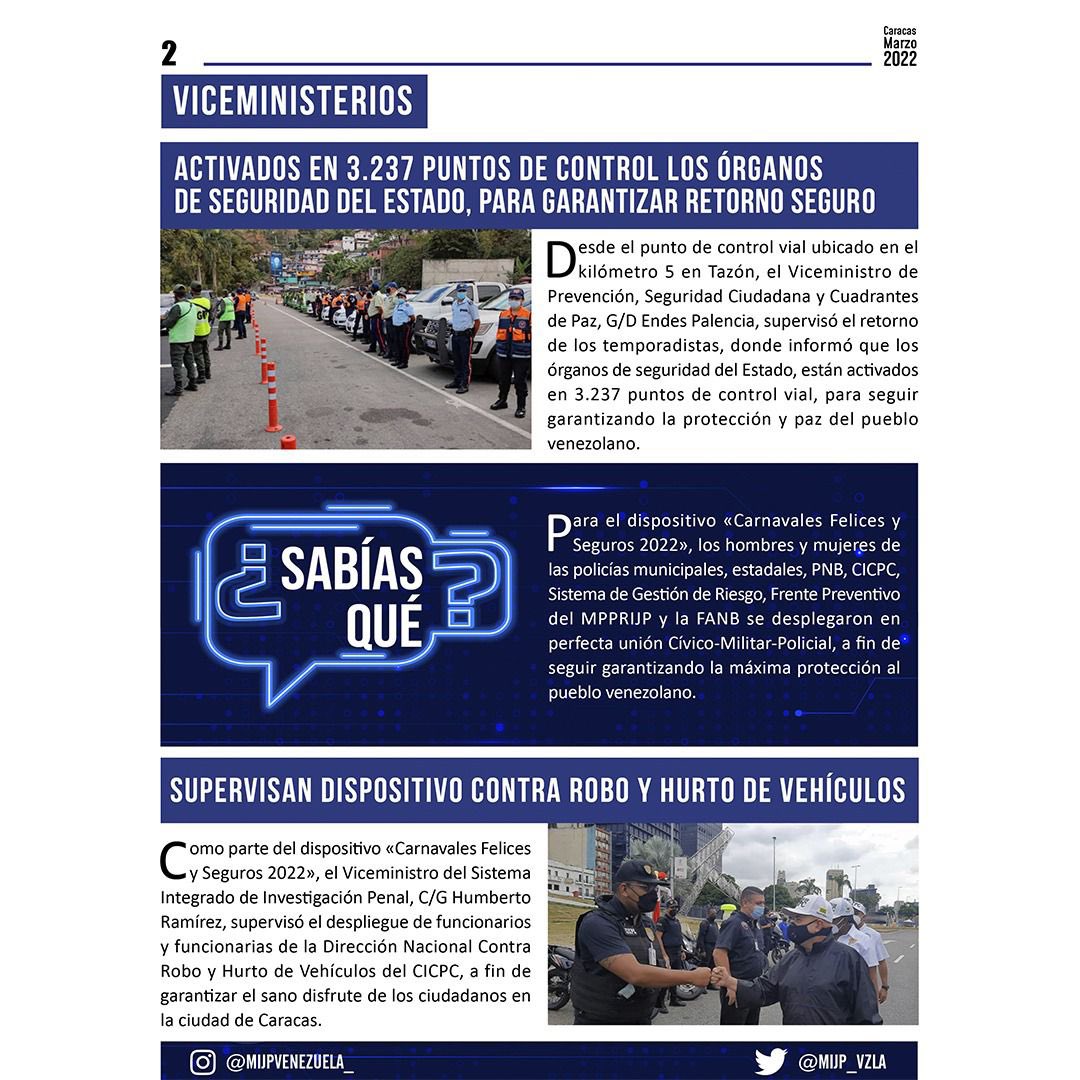 SEBVzla's tweet photo. Seguimos trabajando para consolidar la seguridad y paz integral de nuestro amado pueblo. Haciendo un llamado especial a la prevención y reguardo ante el COVID. 
Los invito a ver nuestro Resumen Semanal de Noticias del @MIJP_Vzla
.
#feb7
 #SomosTierraDeGracia https://t.co/MUKRlihHRJ
