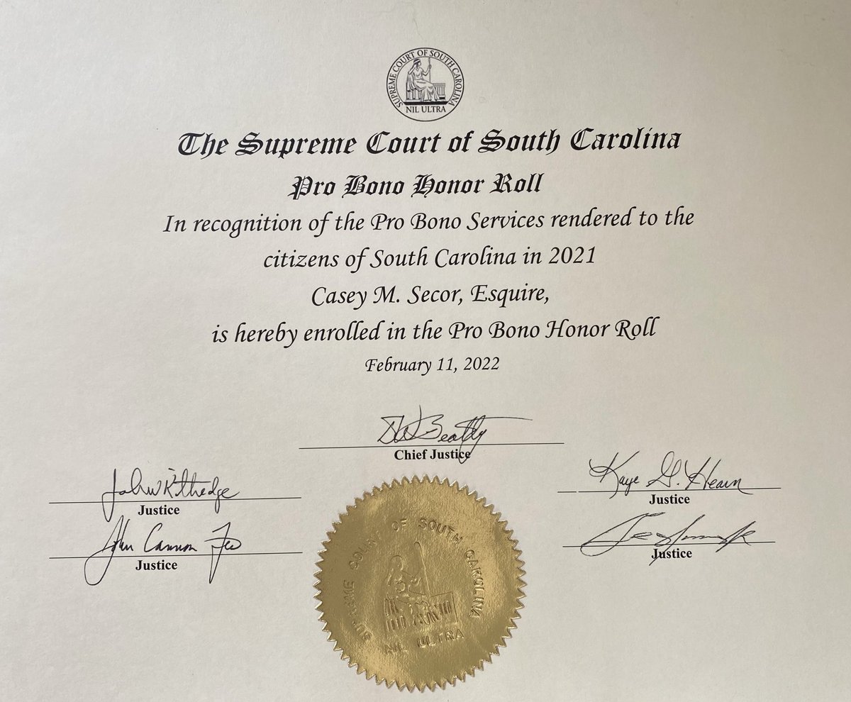 szrn_capdef's tweet photo. We’re proud to announce that Casey has been recognized by the South Carolina Supreme Court for his work on behalf of indigent defendants. Congratulations to the other attorneys who were also recognized.
#indigentdefense #capitaldefense #equaljusticeunderlaw #justicewithmercy https://t.co/gNw4qdweQo